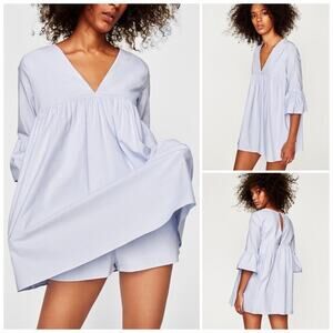 Zara Trafuluc Poplin Baby Doll Dress Romper bell sleeve V-neck lavender purple